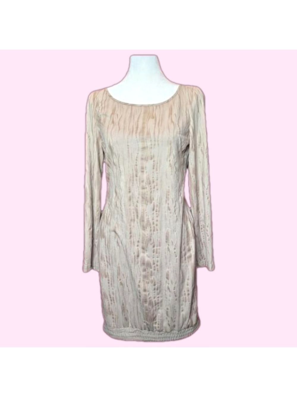 NWT Vintage Designer Y2K Neutral Long Sleeve Bodycon Mini Dress Small